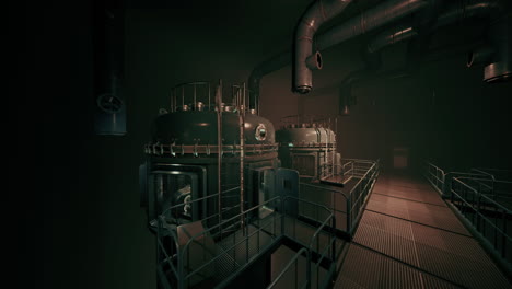 dark and atmospheric industrial setting: 3d render of an abandoned factory