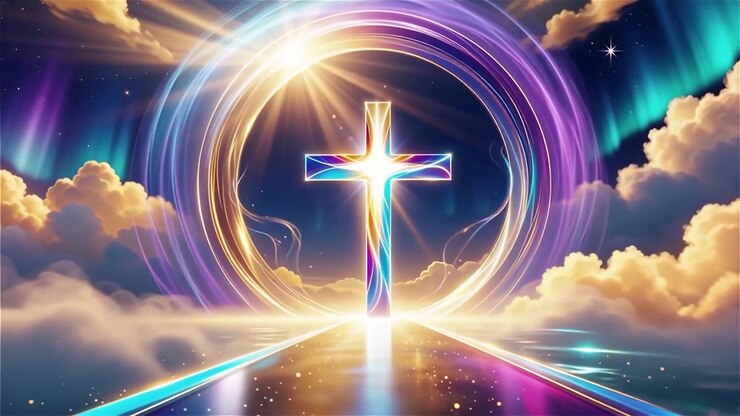 Christian Cross Heavenly Light Worship Background