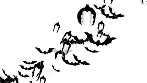 una bandada de murciélagos cruzando la pantalla sobre un fondo blanco