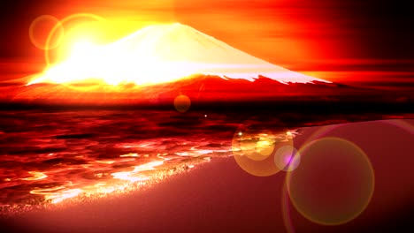 mt fuji from lake, traditional japanese new year, loop animation,