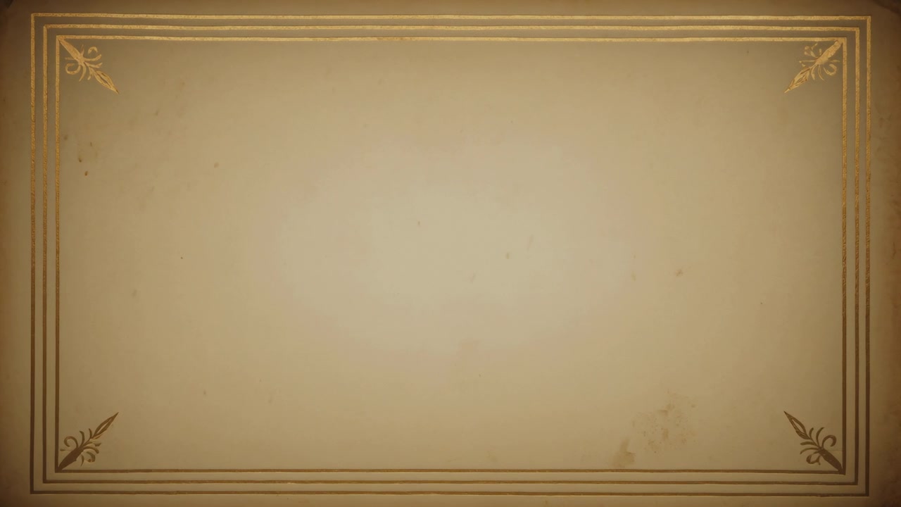 Showing parchment backdrop reacting to frame flicker, corners and triple gold border for title use