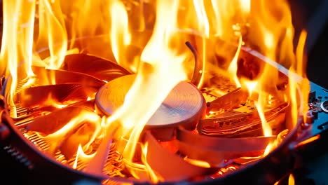 una placa base de computadora con un ventilador ardiente en la parte superior