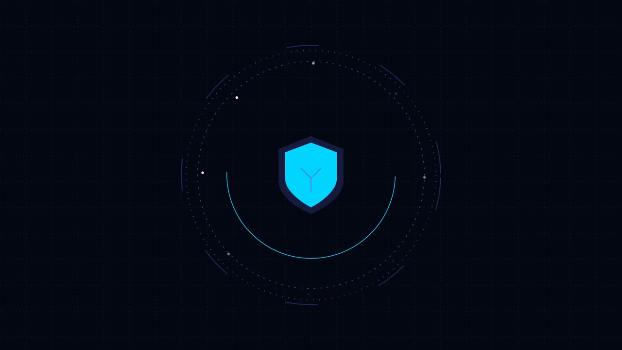 Animated Digital Shield Icon with Rotating Data Rings