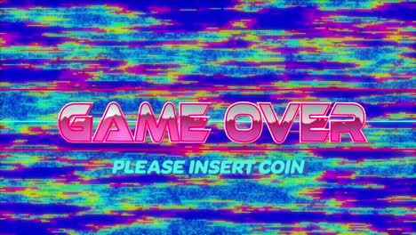 animación del juego sobre texto en letras metálicas rosadas sobre pantalla parpadeante y líneas de neón