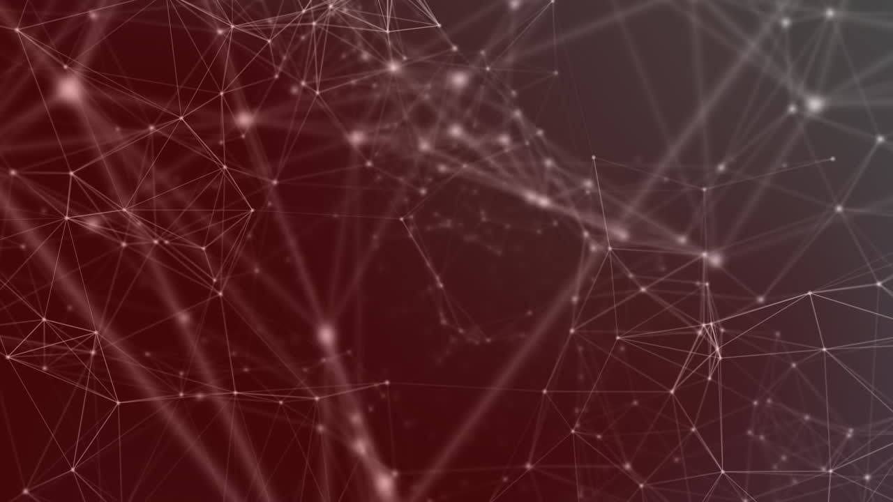 animación de la red de conexiones girando contra un fondo de gradiente rojo.