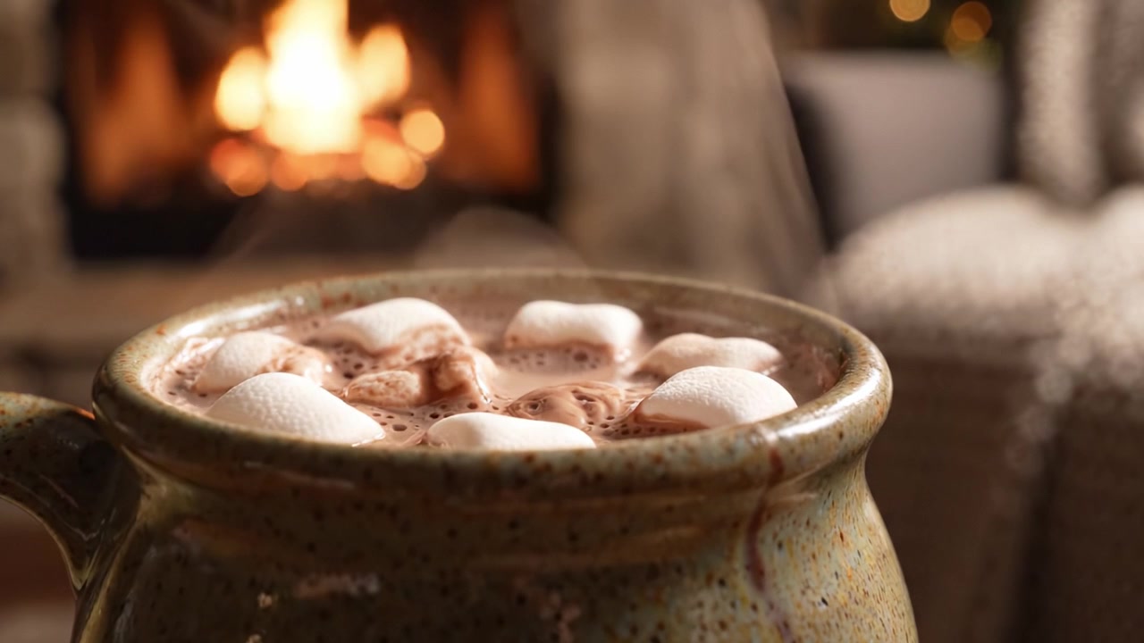 Una calda tazza di conforto: deliziarsi con una ricca cioccolata calda con marshmallow accanto al camino accogliente per il massimo relax e piacere durante le serate fredde.