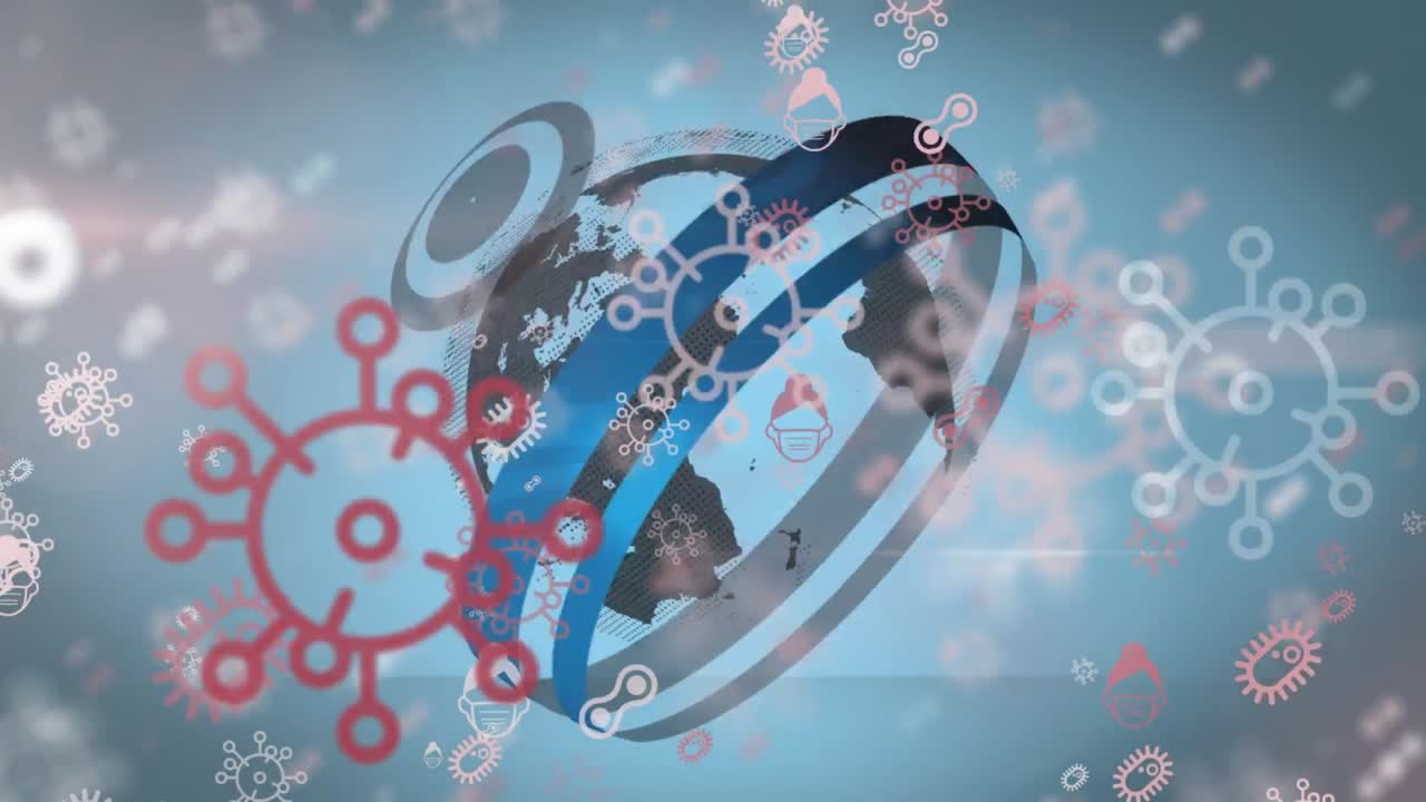 지구상에 떨어지는 코로나19 세포의 애니메이션