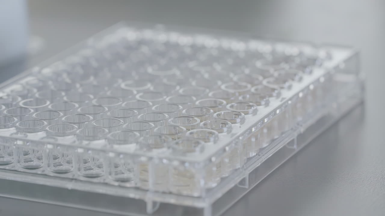 Close-up of a multi-well plate in a laboratory