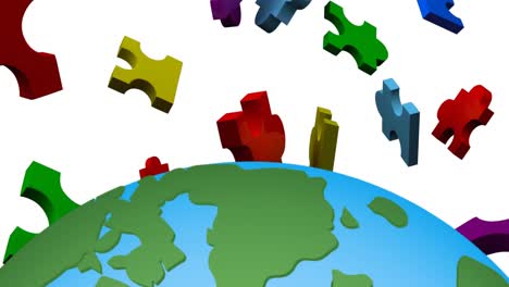 animation of puzzles floating over globe