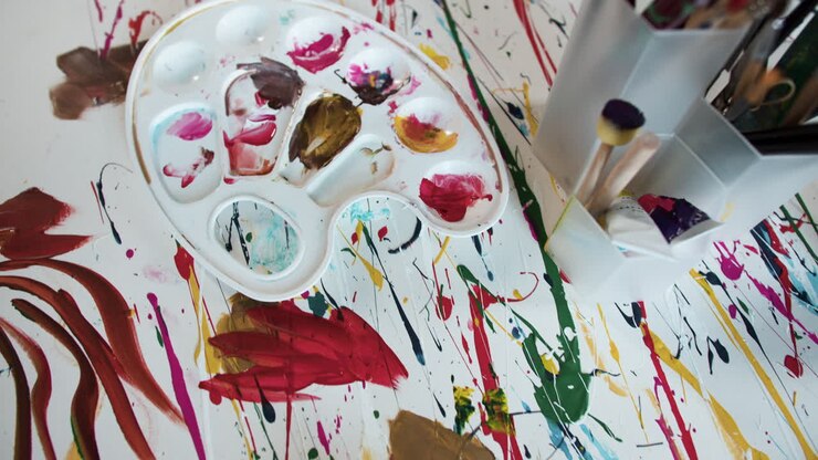 Outils d'art sur une peinture abstraite