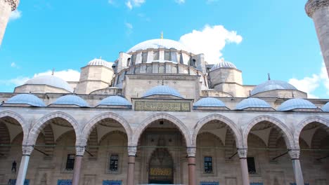 suleymaniye mosque tilt, suleymaniye mosque with blue sky and clouds, pan shot