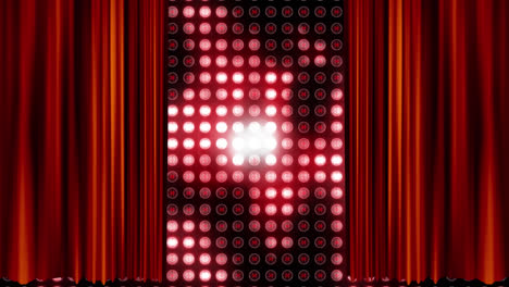 animación de cortinas rojas que revelan múltiples filas de luces rojas brillantes de la pantalla digital
