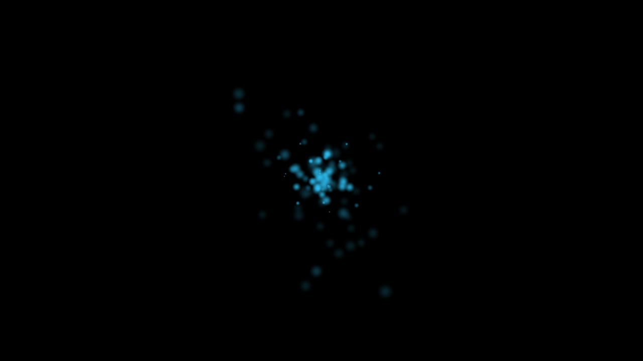엔터테인먼트 또는 기술 개념에 대한 검은 바탕에 파란 입자의 무작위적인 움직임