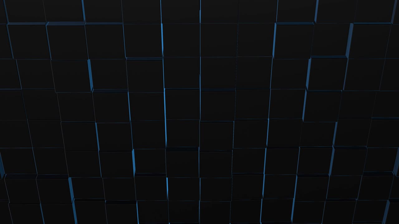 Abstract square geometric surface of minimal black cubic grid pattern, in motion.