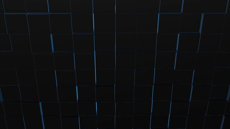 Abstract square geometric surface of minimal black cubic grid pattern, in motion.