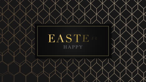 black and gold happy easter frame on geometric patterned background