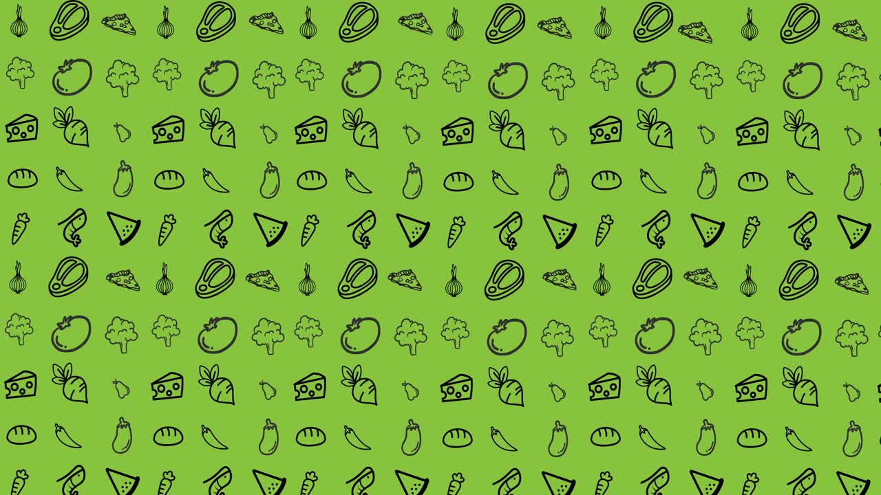 animación de verduras en movimiento sobre un fondo verde