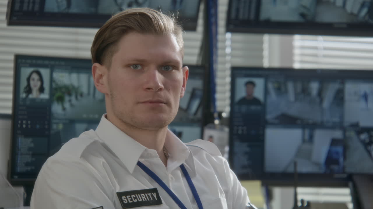 guardia de seguridad en la sala de control