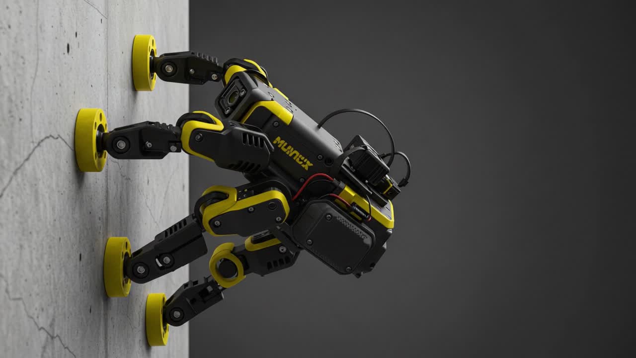 Innovative Wall-Climbing Robot Demonstrates Advanced Mobility and Cutting-Edge Technology While Scaling Vertical Surfaces with Precision and Agility in Futuristic Design
