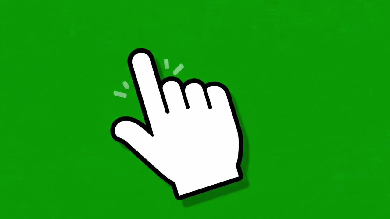 Animated Hand Cursor Gesturing on a Vibrant Green Background: A Close-Up Look at Interactive Pointer Effects in Digital Environments