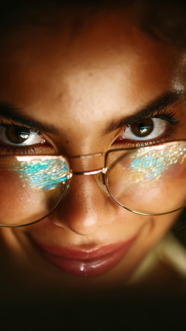 Intense Gaze of a Woman in Glasses, Captured in Two Framing Moments, Highlighting the Emotions and Expressions That Convey Depth and Mystery