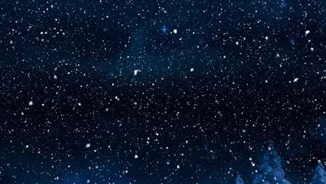 animation of snow falling over fir trees and stars in winter scenery