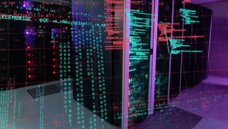 composite video of data processing against computer server room