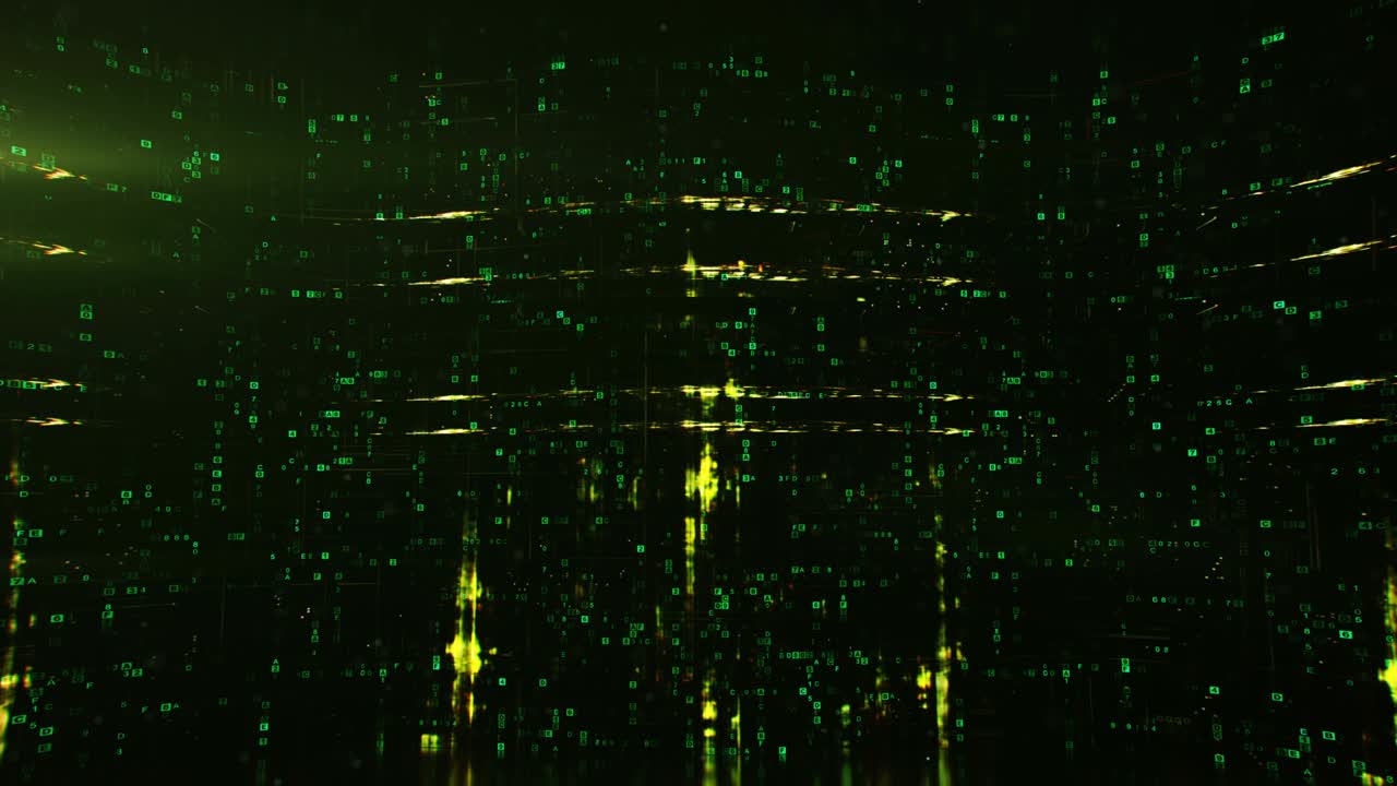 Green HEX computer code on curved screen seamless loop 3D render animation