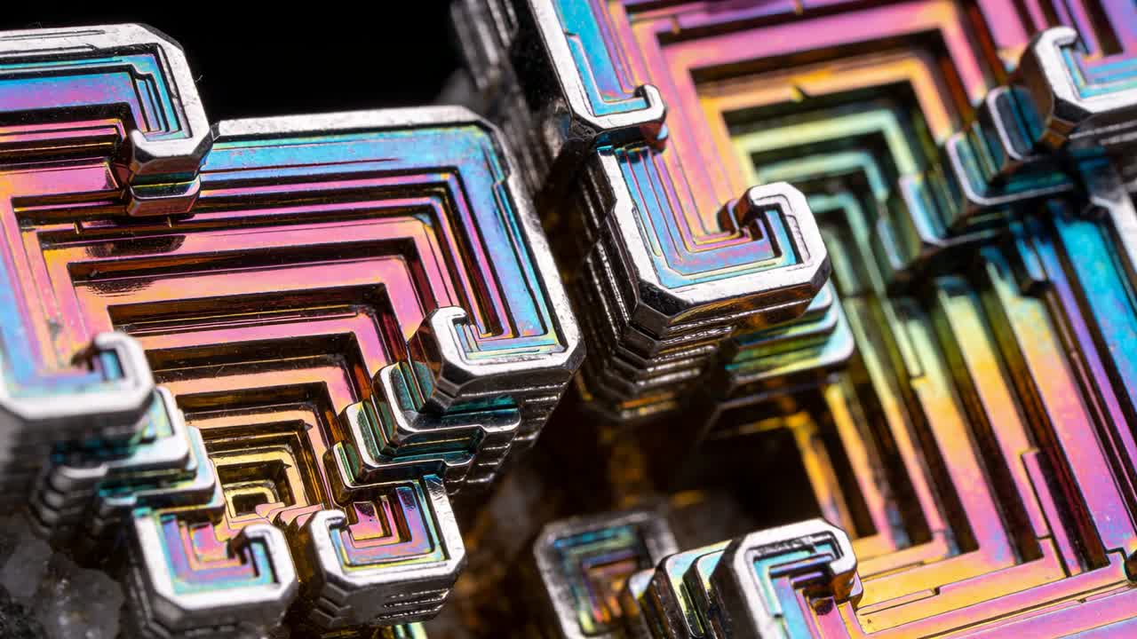 Skiftende kamera og lys afslører regnbuefarver på metalkrystal i et studie, der viser oxidation