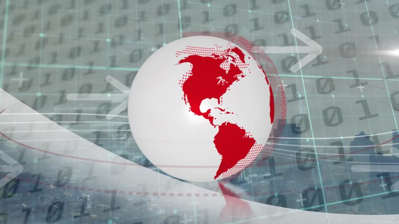 animación del globo sobre el procesamiento de datos y el paisaje urbano