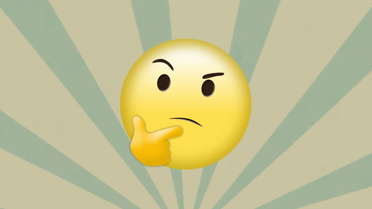 Animation af et undrende emoji-ikon over roterende striber.