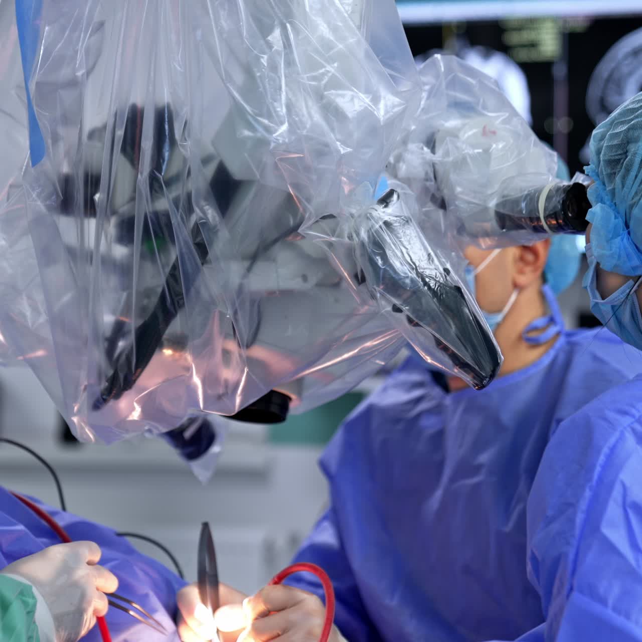 Anesthetic operation involving new technology robot. Robotic professional modern surgery process
