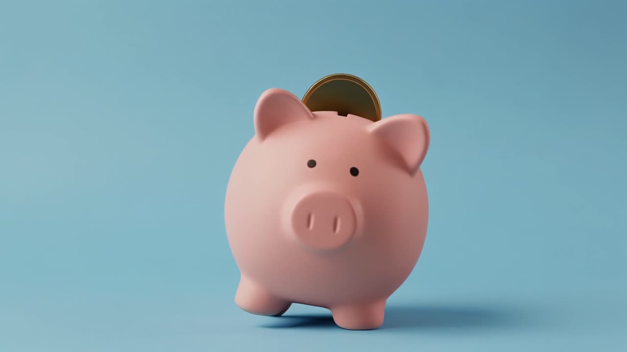 Gold Coin Dropping into a Pink Piggy Bank