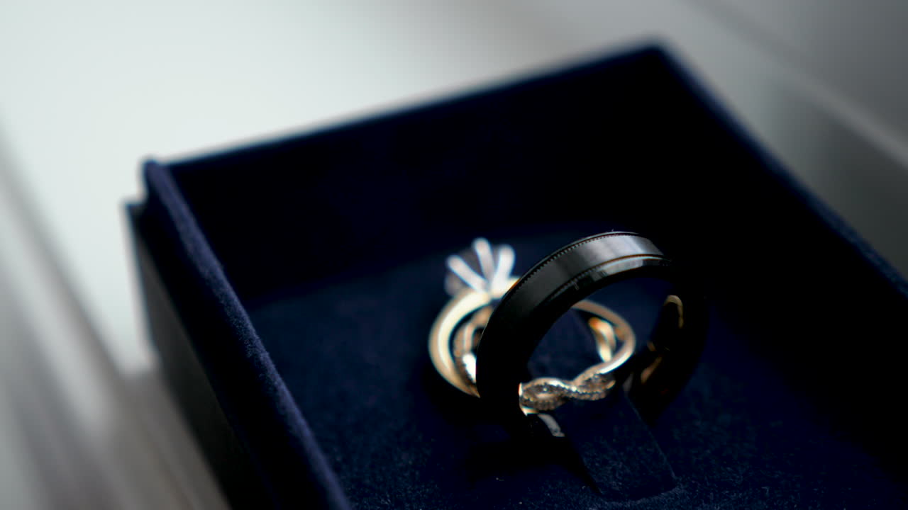 Wedding rings in blue box