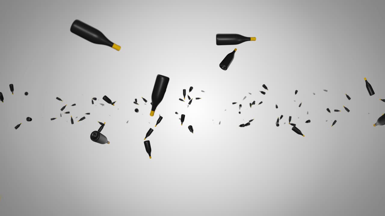 Endless rain of empty chrome metal bottles on a dark 3d environmental pollution concept recycling of