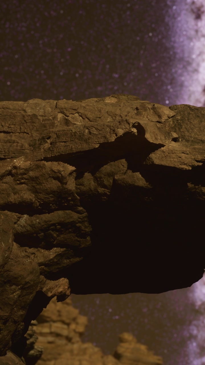 Esplorando formazioni rocciose sotto il cielo notturno su un pianeta distante