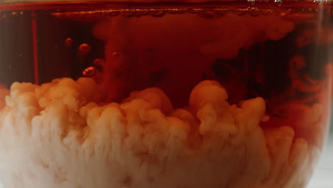 verter leche en té negro en taza de vidrio. beber té caliente con leche, mañana saludable, bebida de desintoxicación recién preparada. imágenes de alta calidad en 4k