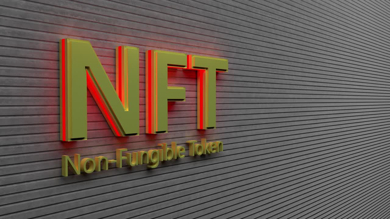 concepto de moneda de arte criptográfico nft. token no fungible con luz parpadeante en fondo abstracto. bucle de renderización 3d sin costuras.