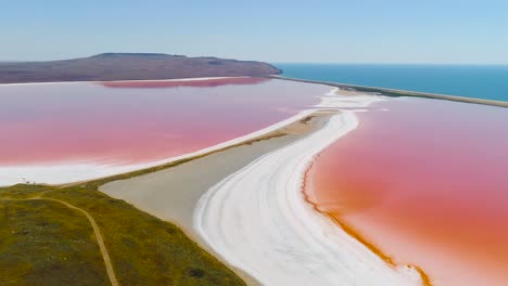 pink salt lake aerial view