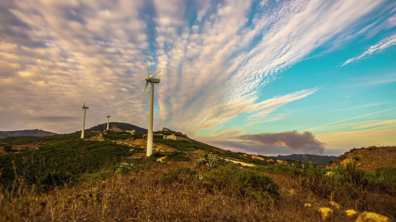 Wind Turbines Over Sierra del Cabrito In Observatorio Ornitologico el Cabrito In Tarifa, C&aacute;diz, Spain
