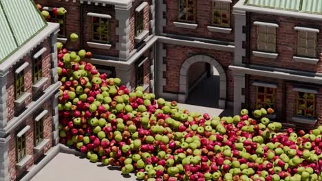 apples falling from a building