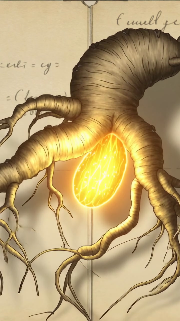 Animated Illustration of Glowing Roots with Pulsating Energy Core