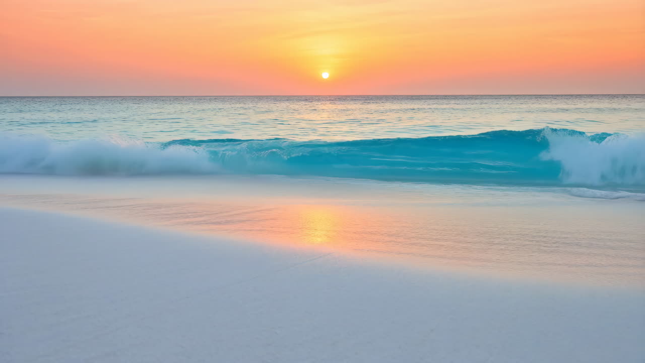 Tranquil Beach Sunset with Reflecting Waves