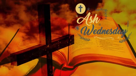 Animation-of-ash-wednesday-over-christian-cross-and-bible