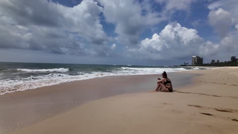 lonely woman on the beach tropical nature coastline indian ocean sri lanka holiday