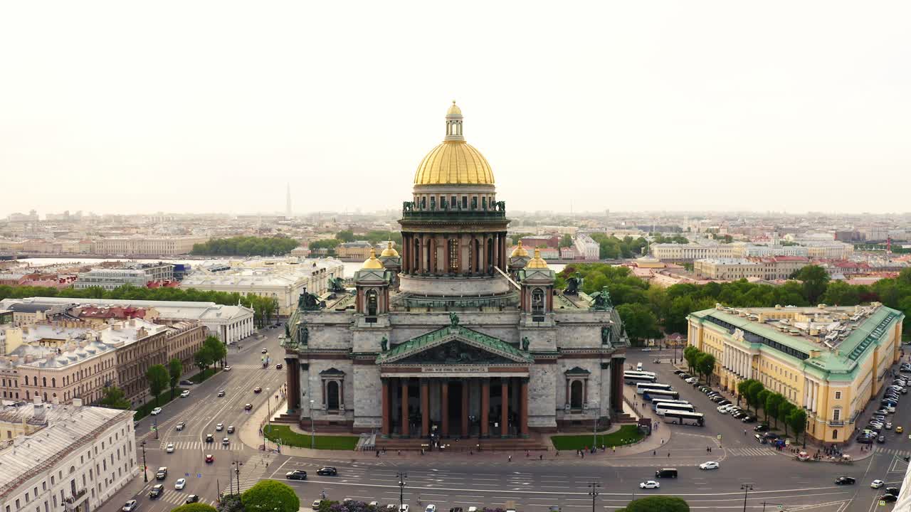 Aerial drone shot of Russian Orthodox Saint Isaac's Cathedral