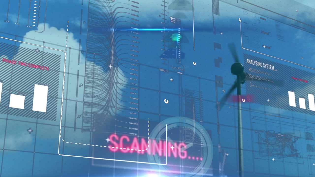 풍력 터빈에서 데이터 처리의 애니메이션