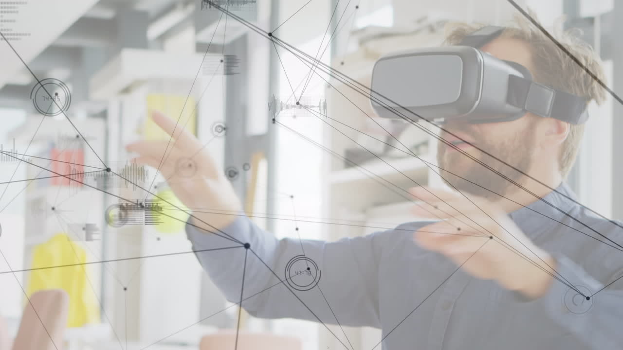 헤드 ⁇ 을 착용한 사람 위의 연결 네트워크의 애니메이션