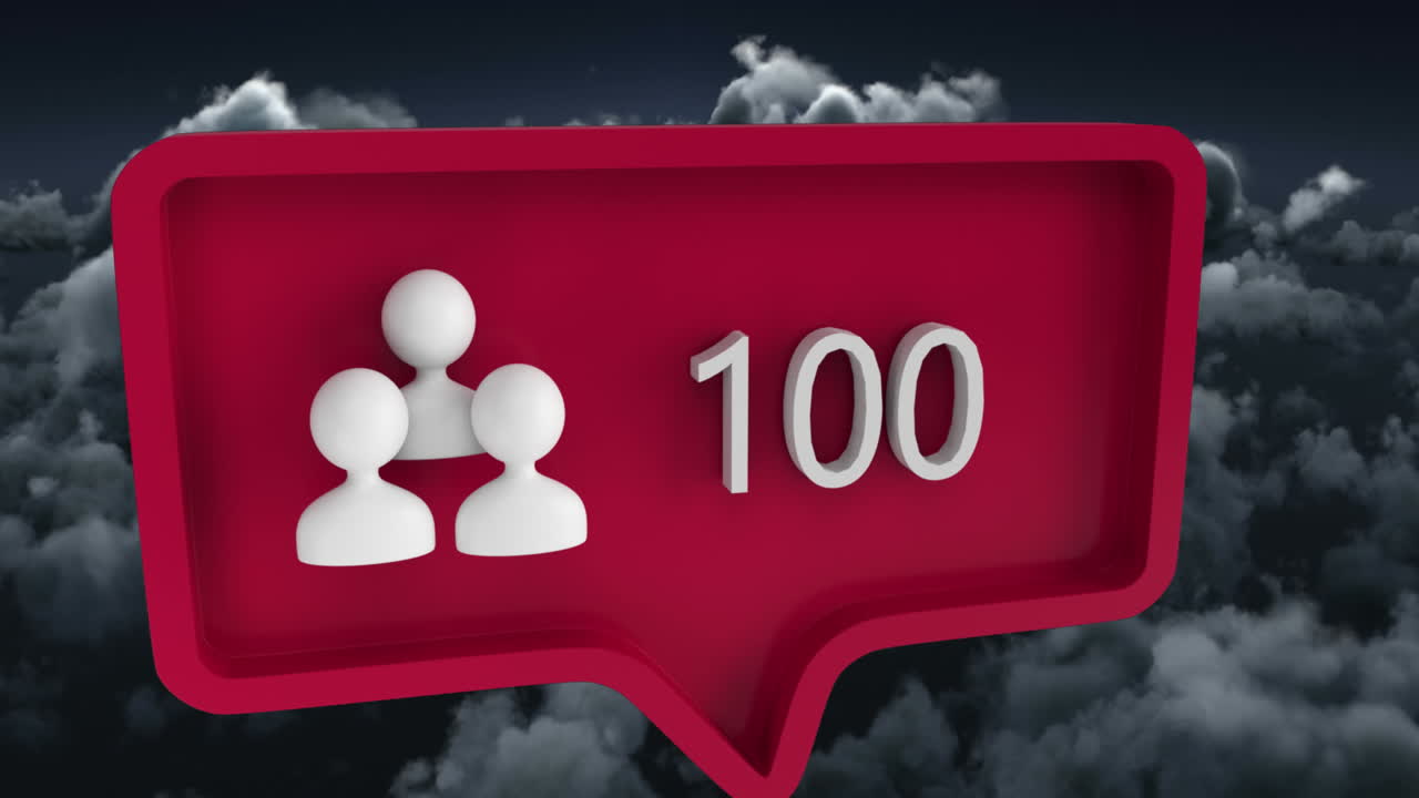 animación de la gente icono con números en la burbuja de habla sobre el cielo y las nubes