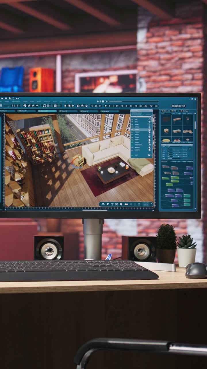 Vertical video Architectural design 3D modeling program on PC screen